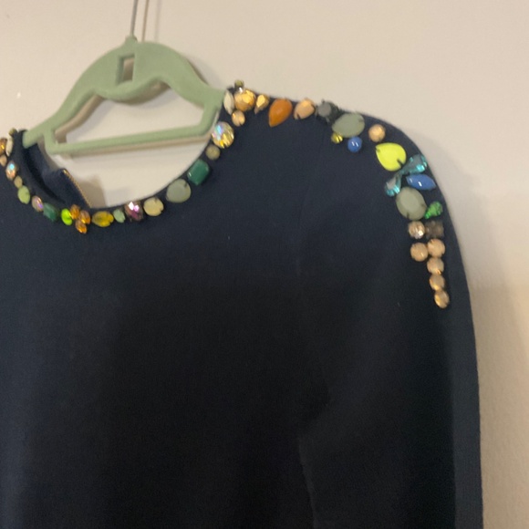 J CREW BEADED 3/4 SLEEVE NAVY MERINO WOOL BLEND SWEATER NWT- SIZE XXS $179. - Picture 7 of 14